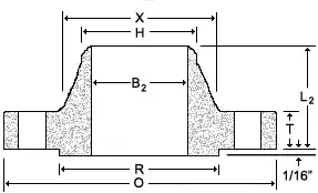 Weld Neck Flange Bore Chart Drawing