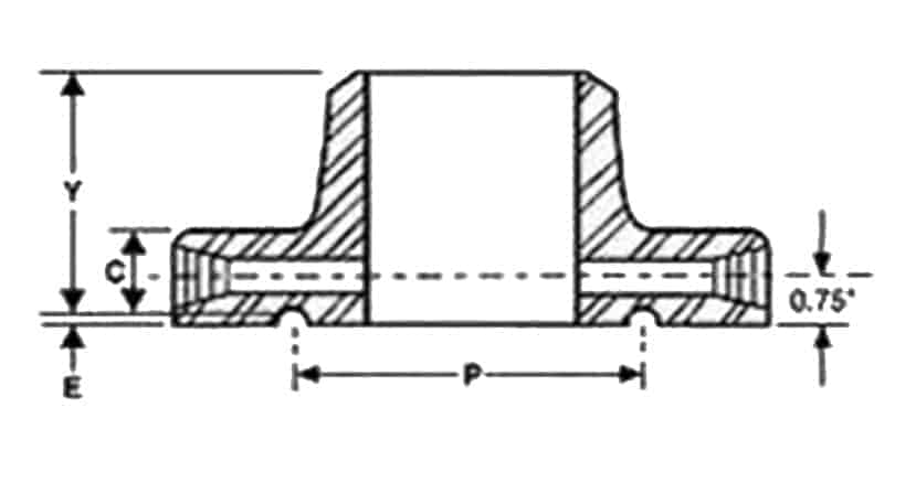 ASME B16.36 Class 1500 Weld Neck Orifice Flange Technical Drawing